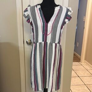 THML V-Neck Dress with Ruffled Sleeves